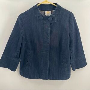 Talbots Vintage Petite Cropped Dark Wash Button Details Pockets Denim Jacket